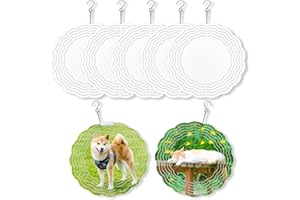 Veramz 5Pcs 8"" Sublimation Wind Spinner Blanks Round Wind Spinner Sublimation Blanks 3D Aluminum Hanging Indoor Outdoor Garden Lawn Yard Decoration for Heat Press Transfer Sublimation Blank, White