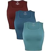 ODODOS Seamless Square Neck Tank for Women Ribbed Soft Sleeveless Longline Crop Tops