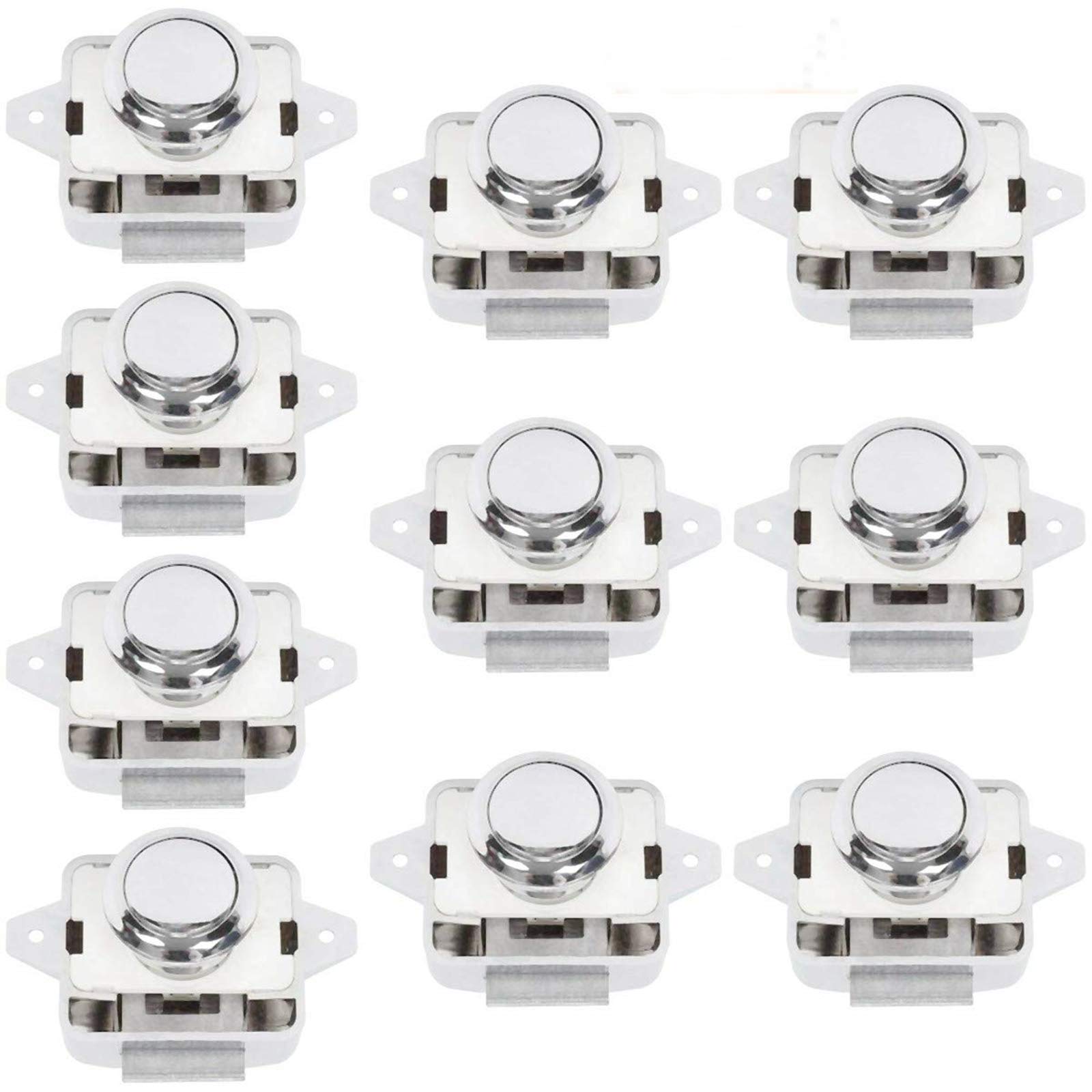 LESOLEIL Camping Car Push Button - Lock Latch Door Closet Cabinet Button for RV Caravan Motor 10 Pieces Silver