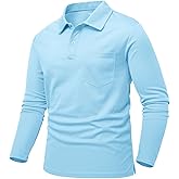 Rdruko Men's Polo with Pocket Long Sleeve Quick Dry Outdoor Golf Pullover Collared T-Shirt