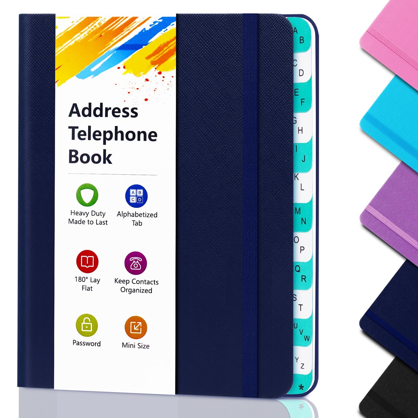 Address Book Small Pocket Size Hardback with Tabs, Telephone Address Book 288+ Adddress Place for Internet Website Address Contacts Password Organizer，Dark Blue