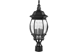 Nuvo 60/899 Central Park Outdoor Post Lantern, 3-Light Decorative Pole Fixture, Black Finish With Clear Beveled Glass, Wet Location Rated, 21-Inch Traditional Design