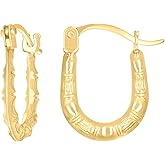 14kt Yellow Gold Womens Patterned U-Shaped Fashion Hoop Earrings
