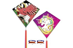 Flying Hoofer Diamond Kites(2 Packs) for Kids Ages 4-8 & 8-12,Extremely Easy to Fly Kites for Toddlers & Beginners with Kite Handles,100m String,Connectors and 3X300cm Tails incloud.