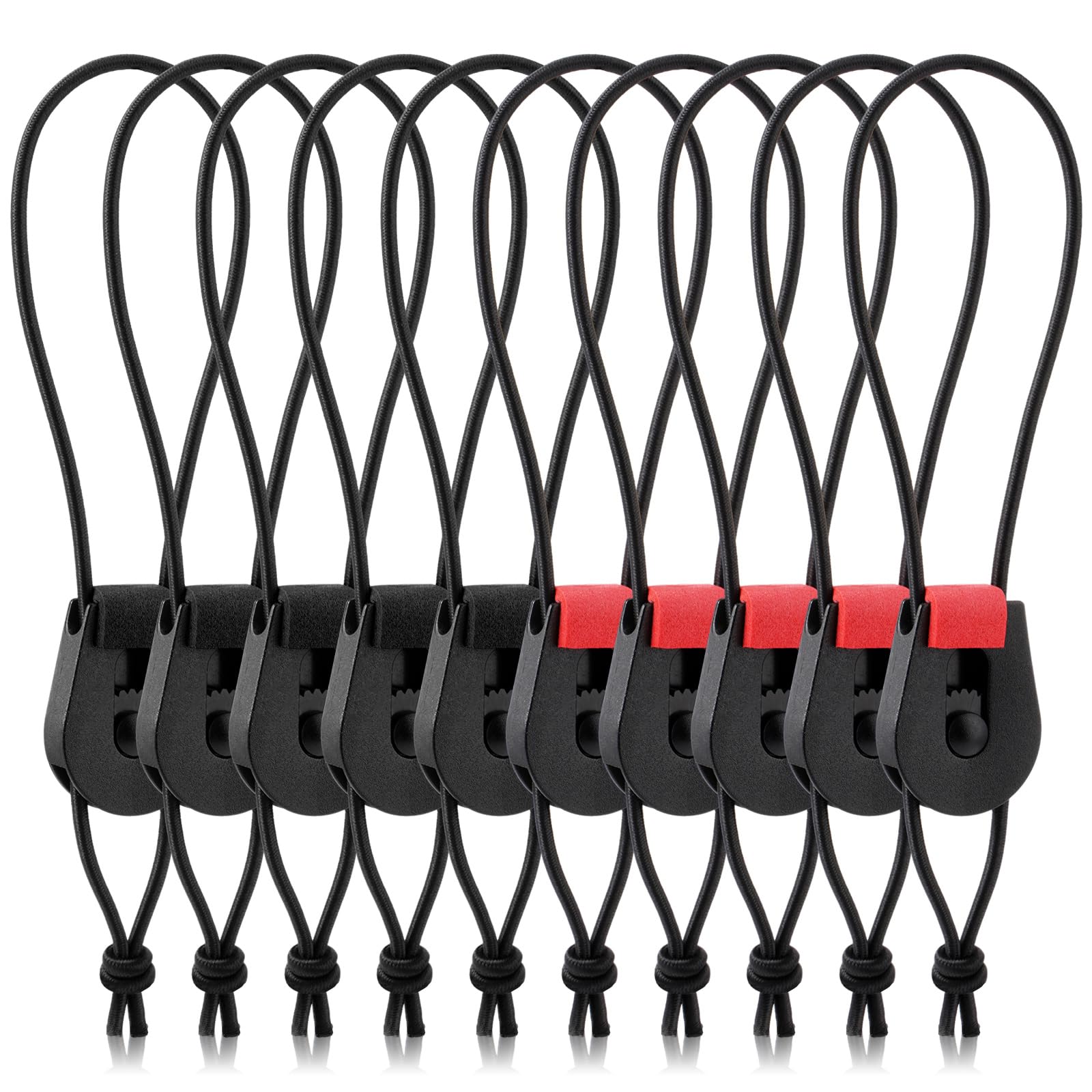 Photo 1 of 10 Pcs Adjustable Fishing Quick Rod Ties Stretchy Wrap Pole Straps Reusable Quick Rod Ties Fishing Rod Bungee Ties for Casting Rod Fly Rods (Black and Red)