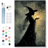 Bowetile Witch Framed Paint by Numbers Kit for Adults, Halloween Painting by Numbers, Adults' Paint-by-Number Kits on Canvas, Acrylic Number Painting Halloween Gifts for Home Wall Decor, 8x12in