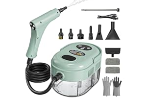 GLOPPERS Steam Cleaner, Handheld Steam Cleaner with 6 Levels Adjustable Handle, 1.5L Water Tank, Steamer for Cleaning, Portable Steam Cleaner for Home, Car, Furniture, Couch, Bed Bugs (Green)