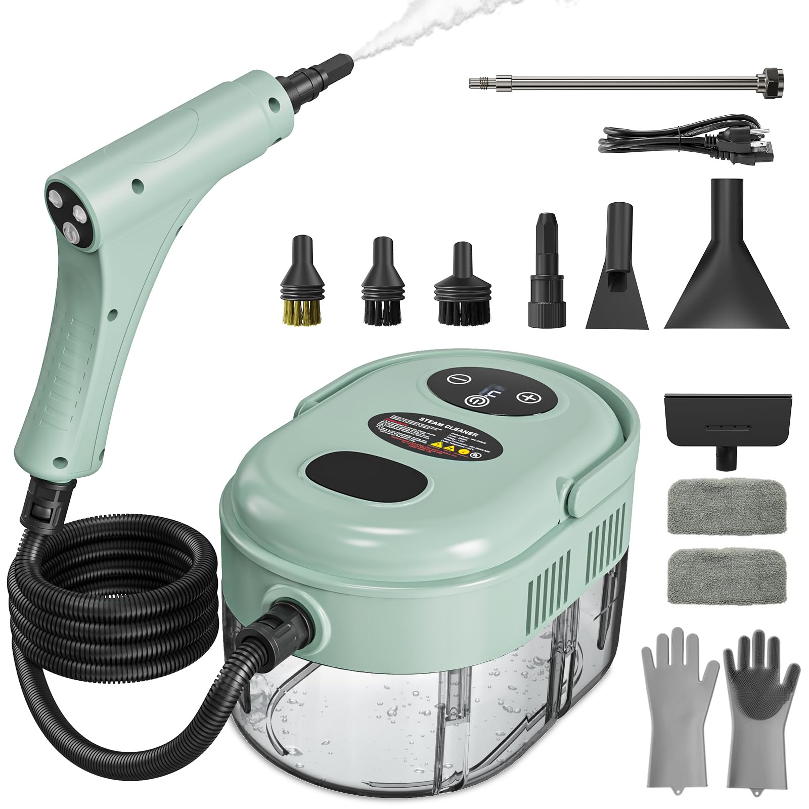 Photo 1 of Steam Cleaner, Handheld Steam Cleaner with 6 Levels Adjustable Handle, 1.5L Water Tank, Steamer for Cleaning, Portable Steam Cleaner for Home, Car, Furniture, Couch, Bed Bugs (Green)