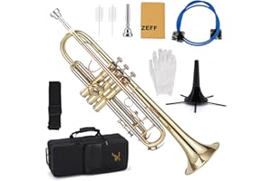 ZEFF Bb Standard Trumpet for Beginners,Trumpet for Student with Hard Case,7C Mouthpiece,Cleaning Cloth,Gloves,Brass Musical Instruments for Kids and Adults,White Brass Pitch Pipe