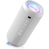 Ortizan Portable Bluetooth Speaker: IPX7 Waterproof, 24W Loud Sound, Deep Bass, Bluetooth 5.3, LED Lights, Wireless Stereo Pairing, 30H Playtime, for Home/Outdoor/Party/Beach, Birthday Gift (White)