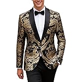 UNINUKOO Men's Suit 2 Piece Floral Paisley Regular Fit Tuxedo Suits for Men Dinner Party Jacket Pants Set