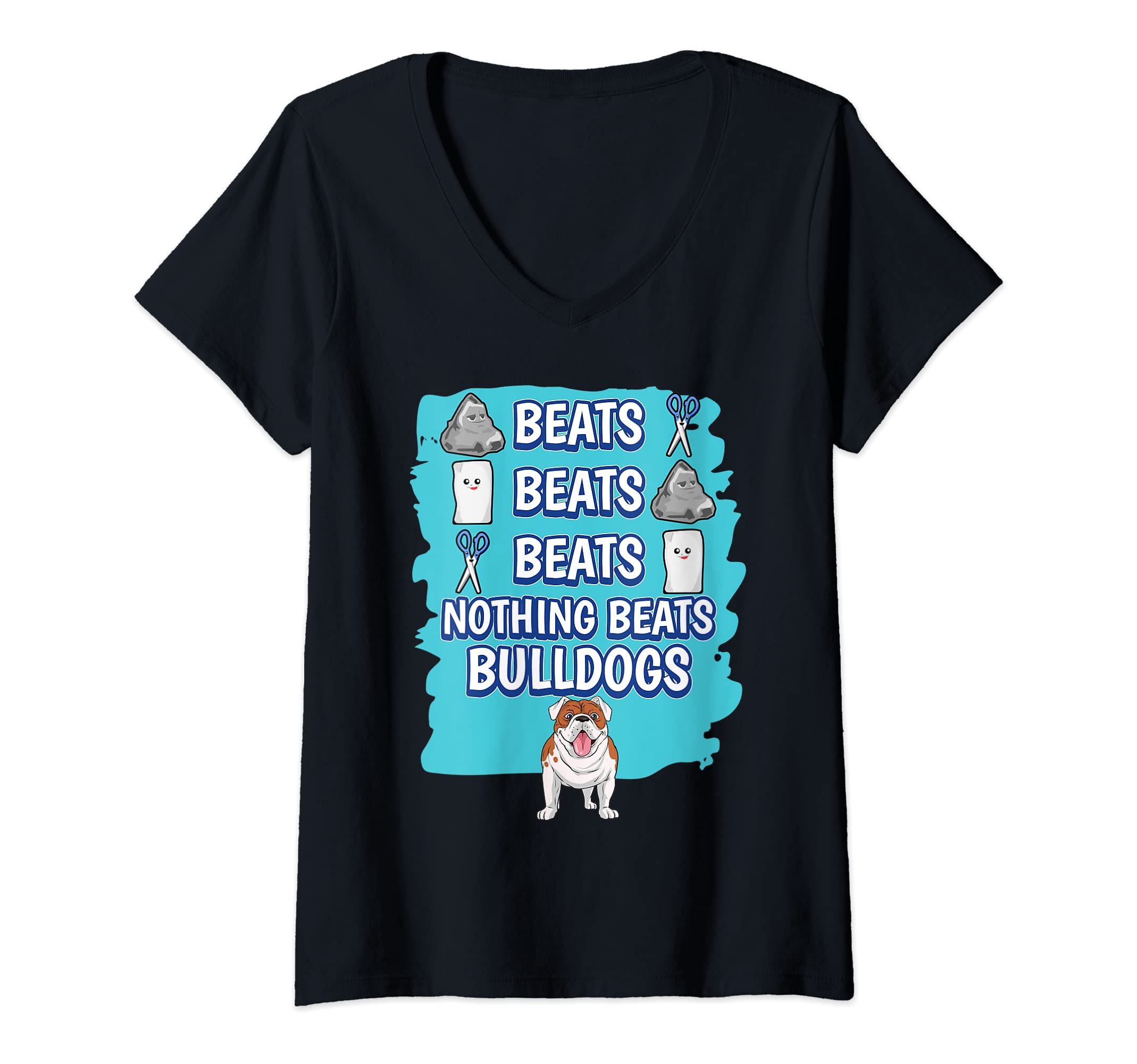 Womens Nothing Beats Bulldogs Rock Paper Scissors Game Bulldog V-Neck T-Shirt