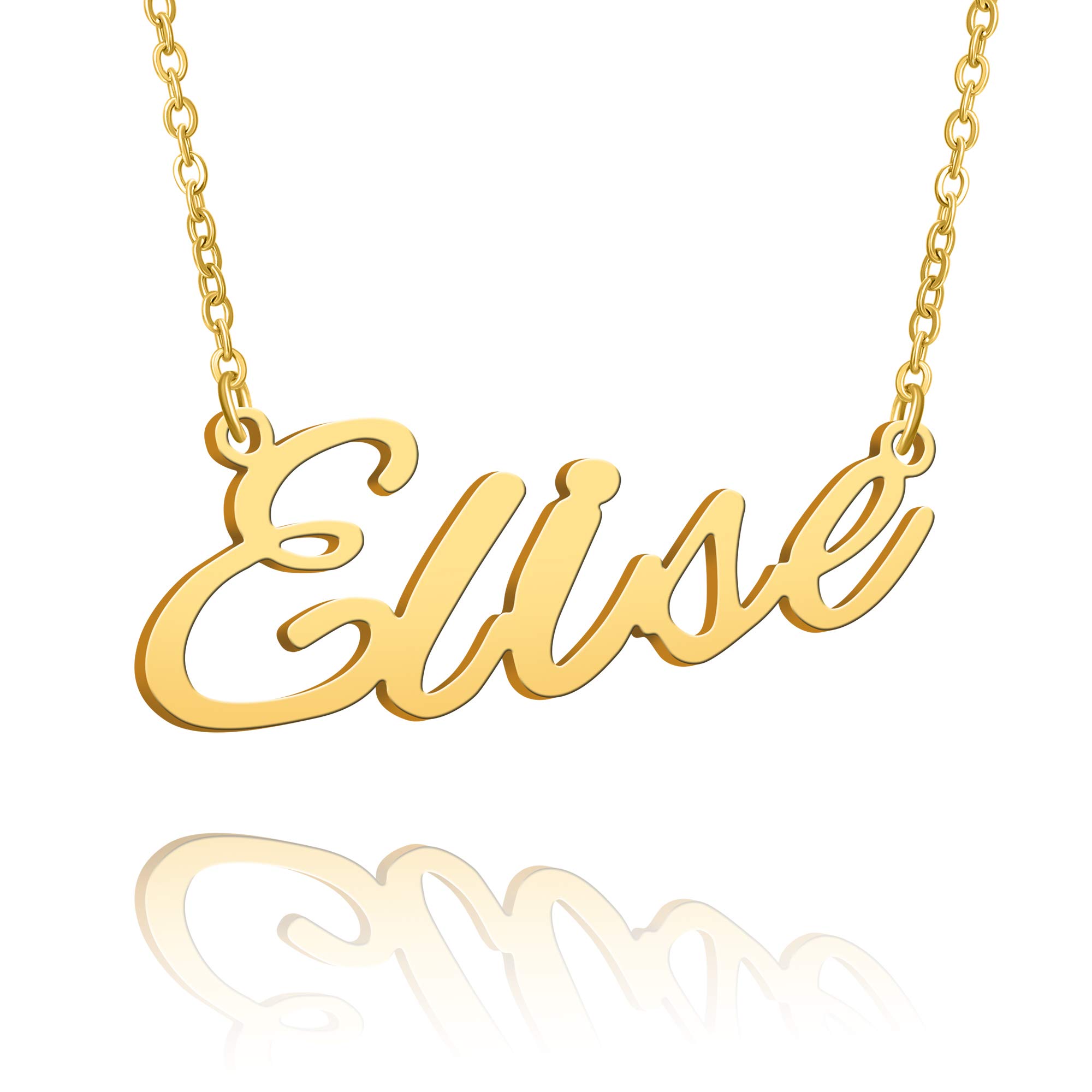 BUREI Women Name Necklace Personalized 14K Gold Plated Name Necklace Nameplate Pendant Jewelry Gift for Elise