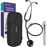 White Coat Dual Head Stethoscope, Lightweight and Acoustical with Protective Case &ndash; Jet Black Plus LED Pen Light Pupil Gauge