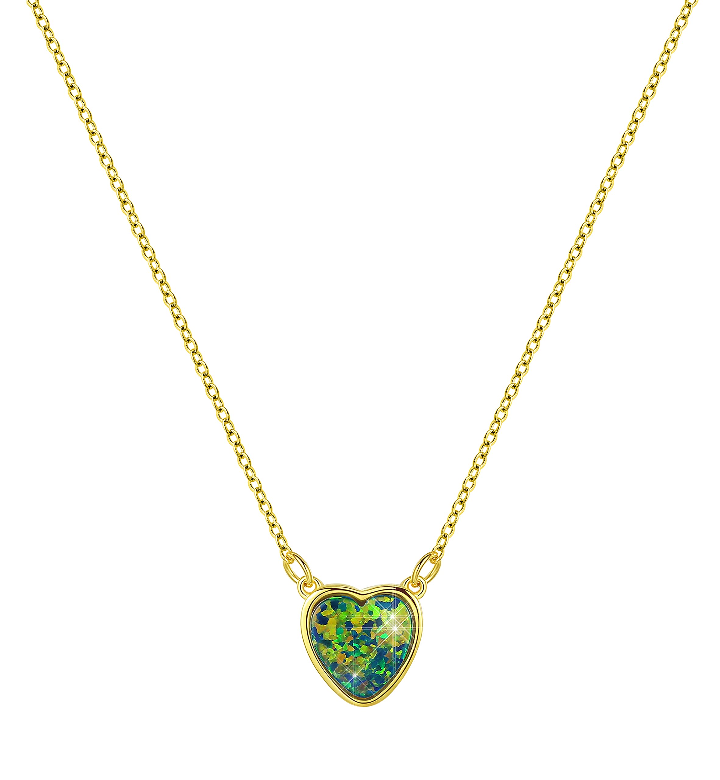 KristLand Opal Heart Necklace 925 Sterling Silver Gold Plated Necklace Silver Opal Necklaces for Women Pendant Gifts for Ladies Girl Green