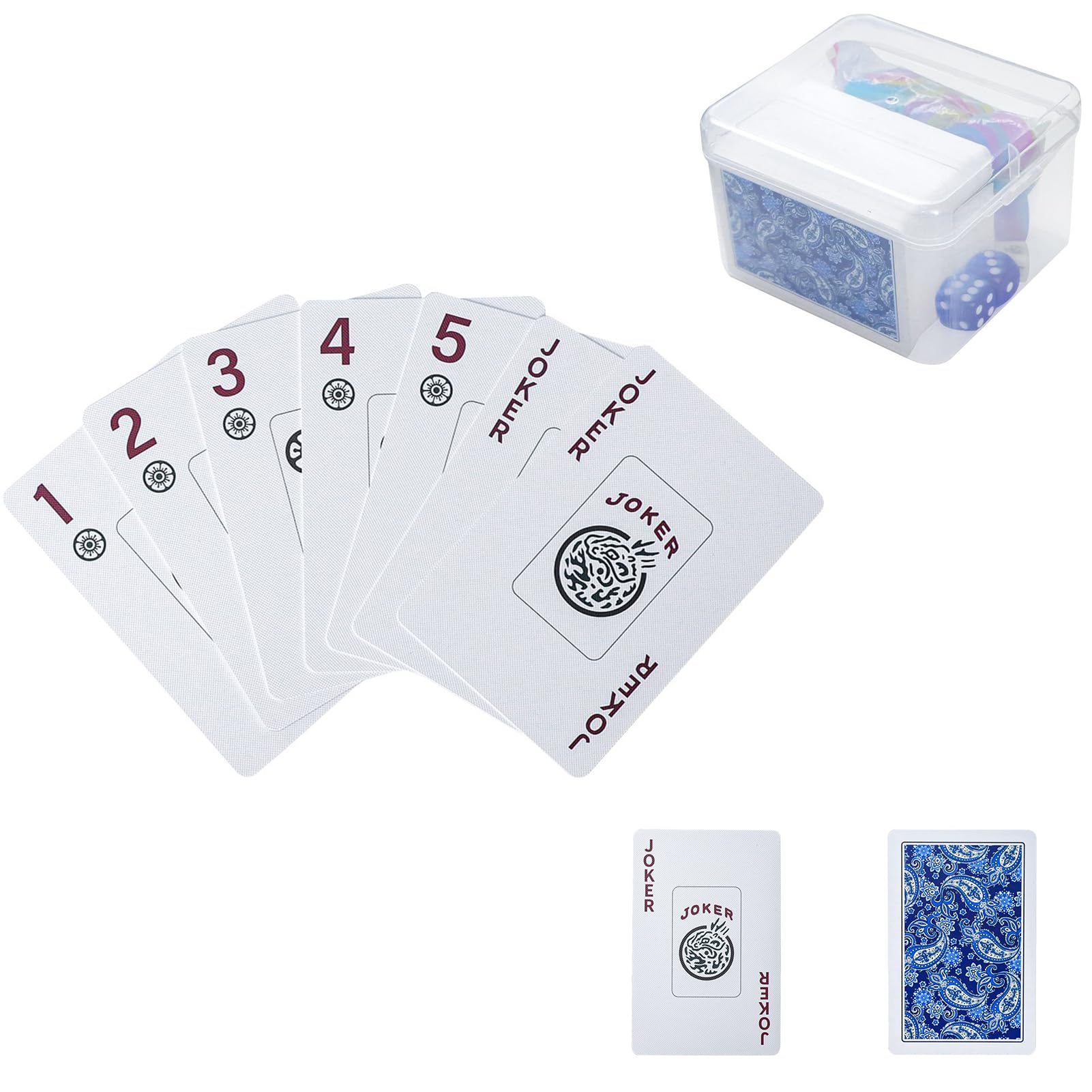 Photo 1 of GUSTARIA 178-Piece Mahjong Playing Cards (Blue) – American & Chinese Style, Includes Storage Box, Dice, Chips & Wind Indicator – Portable, Waterproof, Travel-Friendly