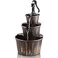 YI 40-Inch 3 Tier Barrel Waterfall Fountain Outdoor Water Fountains Barrel Wood 3-Tier Freestanding Rustic Pump for Garden Patio Backyard Porc