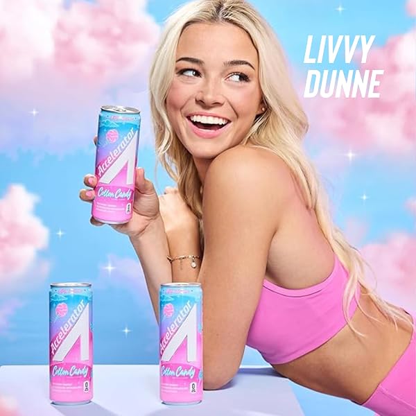 ACCELERATOR ENERGY DRINK, COTTON CANDY 12OZ CAN (12 PACK), ZERO SUGAR, SUSTAINED ENERGY FROM 100% NATURAL CAFFEINE (200MG FROM GREEN COFFEE BEAN & GREEN TEA EXTRACT)
