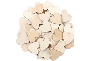 KALIONE Wooden Hearts for Crafts 1 inch Small Unfinished Wood Heart Cutout Slices Heart-Shaped Wooden Craft DIY Craft Heart Sign Tag for Wedding Party Birthday Valentine's Day(100 Pcs)