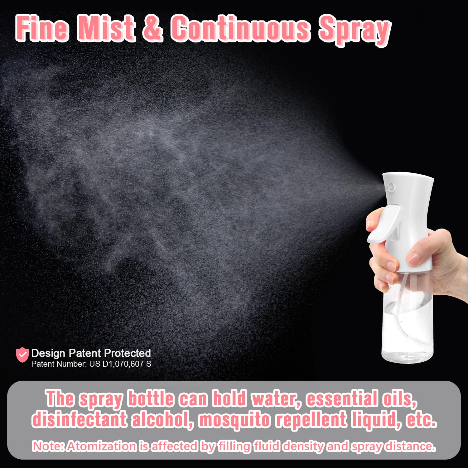 Continuous Spray Bottle,Hair Spray Bottle,Plants Water Spray Mist Bottle,Ultra-Fine Spray Bottle for Hair,Skincare, Plant Care, Pet Grooming, Cleaning(White)
