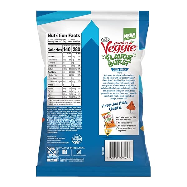 SENSIBLE PORTIONS GARDEN VEGGIE FLAVOR BURST TORTILLA CHIPS, RANCH, 2 OZ (PACK OF 12)