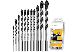 11PCS Masonry Drill Bit Set, 1/8"-1/2" Industrial Strength Carbide Drill Bit Tip, Drill Bit Set for Glass/Brick/Plastic/Cement/Wood/Tile/Etc, by TITGGI