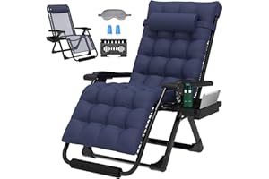 ZENPETIO 29In XL Zero Gravity Chair w/Cushion, Zero Gravity Recliner Lounge Chair for Indoor and Outdoor, Reclining Camping Chair for Lawn, Anti Gravity Chair with Cup Holder and Footrest, 440LBS