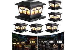 BOMIER Solar Post Cap Lights 6 Pack, Fence Post Solar Lights for Outside, Solar Post Lights Outdoor Fit 5.5x5.5 4x4 Post Solar Lights, Solar Deck Lights Solar Powered, Solar Lamp Post Light Outdoor