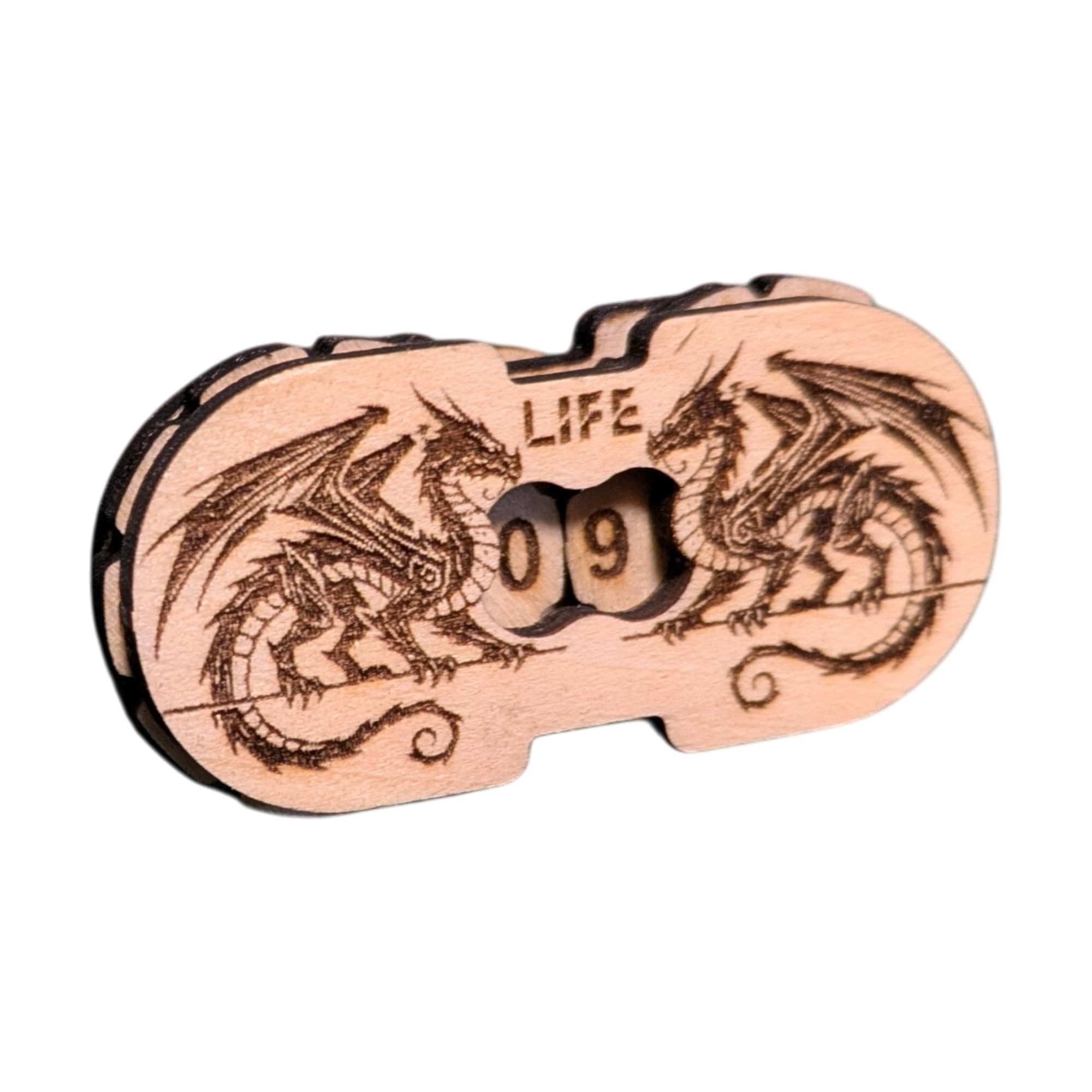Wooden Life Counter 0-99 - Rotatable - Compact HP Counter for Tabletop, RPG & Fantasy Games - Laser Engraving, 53 x 26 x 10 mm