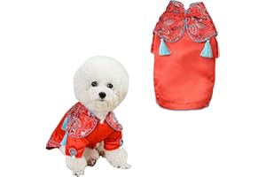 BAMY New Year Dog Cheongsam Suit Cat Tassel Tang Outfit Chinese Traditional Pet Costume Clothes for Cat Small and Medium Dogs (S (Chest Circumference 15.7"/40cm), Red)