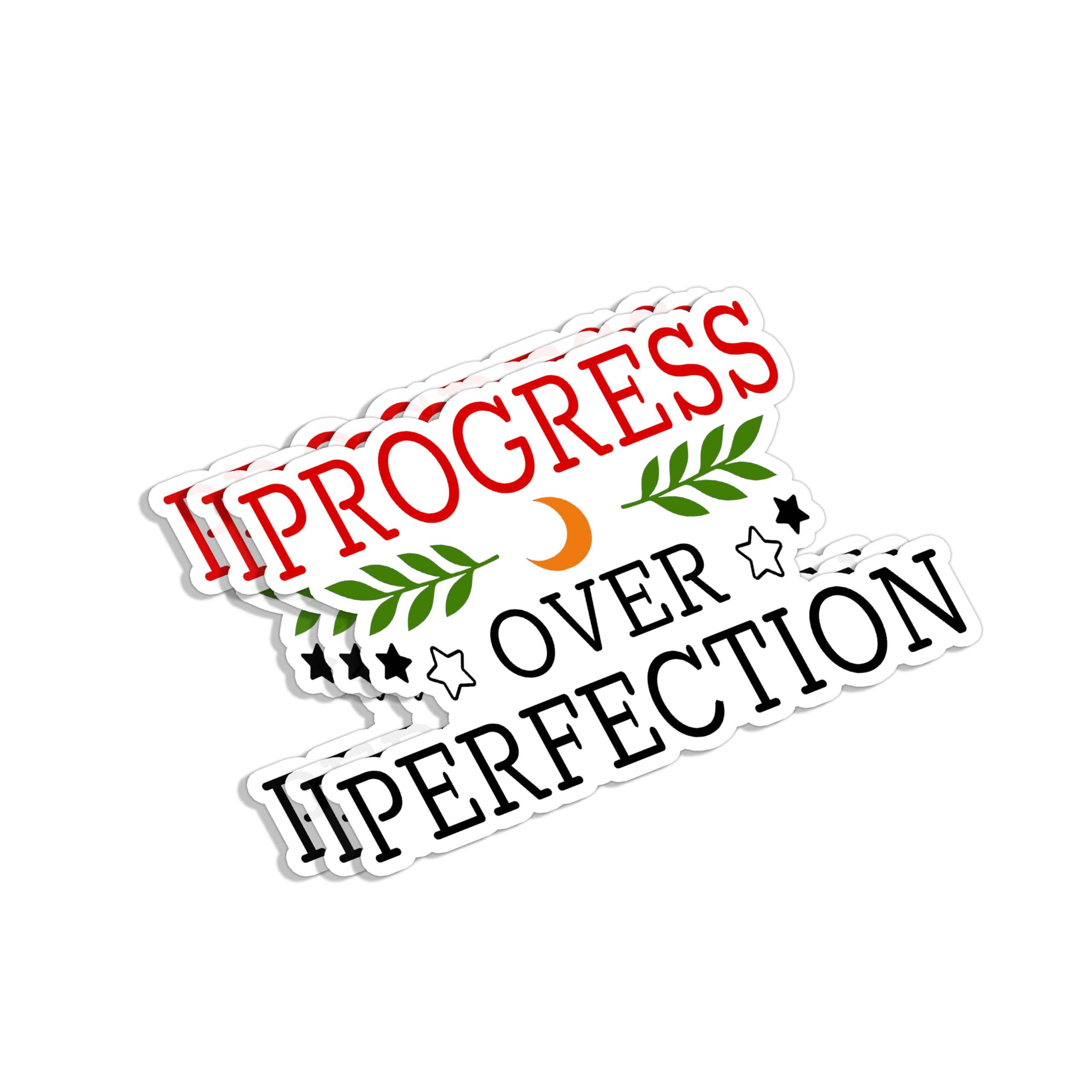 Photo 1 of (3Pcs) Progress Over Perfection Sticker Motivational Sayings Inspirational Growth Mindset Uplifting Vinyl Decal for Tumbler Laptop Kindle Water Bottles Books Phone - Size 3x2 Inches