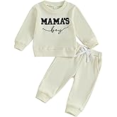 GGBNOMER Toddler Baby Boy Clothes Mamas Boy Embroidered Striped Long Sleeve Sweatshirt Pants Set 2 Pcs Fall Winter Outfits