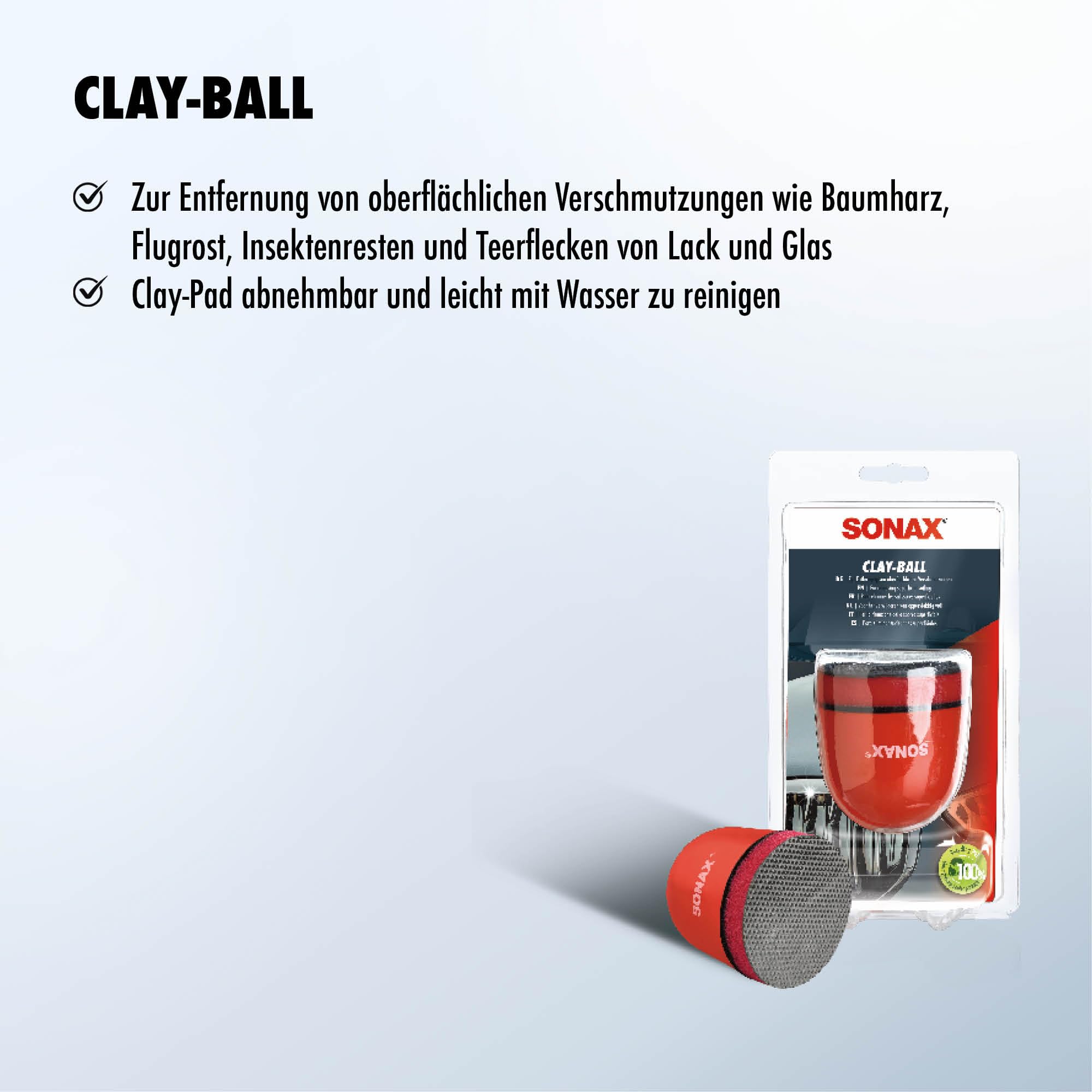 SONAX Clay-Ball (1 Stück) Problemlöser gegen hartnäckige Verschmutzungen auf Lack und Glas | Art-Nr. 04197000 4