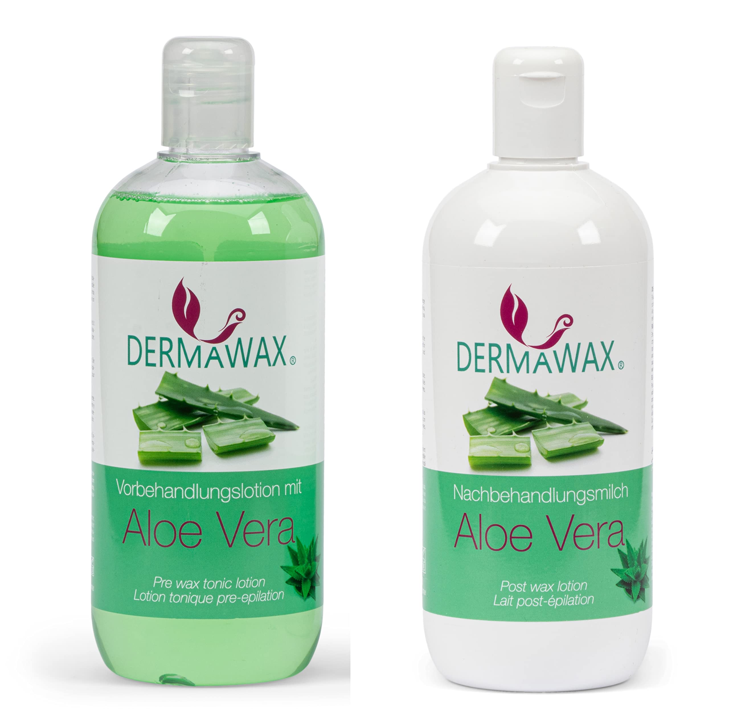 Waxing Pre- and Post-Treatment Set. Pre-Treatment Lotion with Aloe Vera and After-Treatment Milk with Aloe Vera