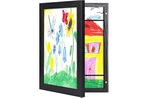 Giftgarden Black A4 Kids Art Frame Changeable, Front Loading Picture Frame for 8.3x11.7 Artworks, Hinged Wood Frame for Children Art Work Projects Drawing Storage, Holds 100Pcs A4