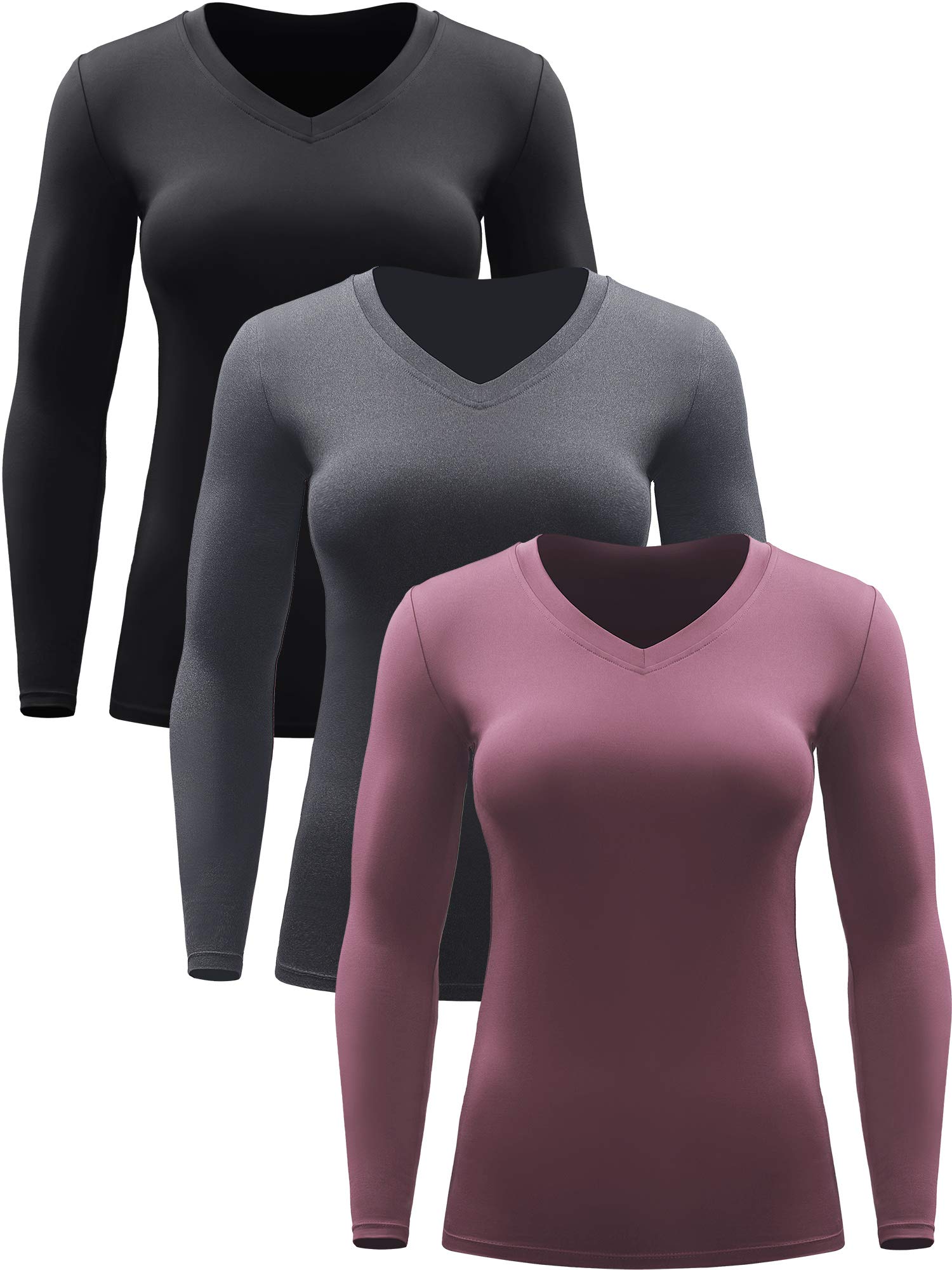 Photo 1 of ** 1 PC ** CADMUS Women Long Sleeve Shirt for Workout Dry Fit Yoga Tee Shirts, 3 Pack, Black, Grey, Pink,Medium