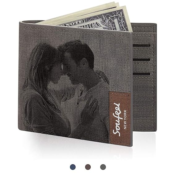 SOUFEEL Personalisiert Foto Geldbörse aus Leder Geldbeutel Portemonnaie mit Gravur 11.5x9.5x0.5 (B x H x T) Ultra leicht idea