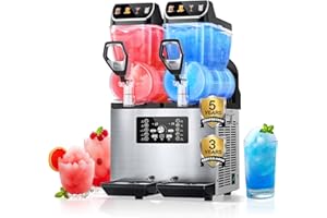 FOHERE Commercial Slushy Machine, 8Gal/30L Stainless Steel Margarita Smoothie Frozen Drink Machine, Independent Tank Control Slushie Machine, LED/LCD Light, 3 Operating Modes for Restaurants Cafe Bars
