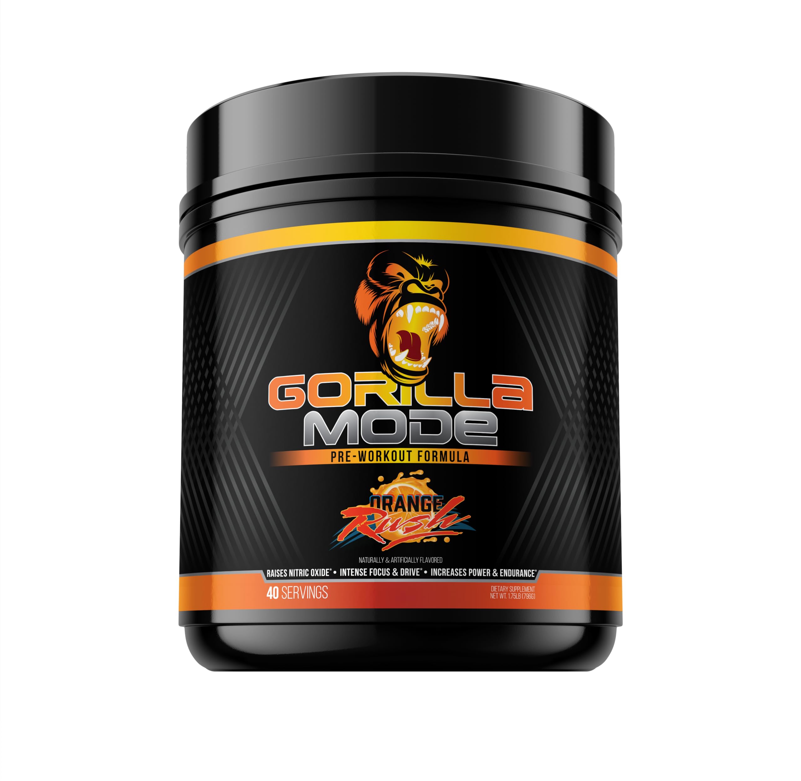 Gorilla Mind Pre Workout - Massive Pumps Laser Focus Energy Power - L-Citrulline, Creatine, L-Tyrosine, Betaine, Hydroprime, Alpha-GPC, 400mg Caffeine, Huperzine A - 796g (Orange Rush)