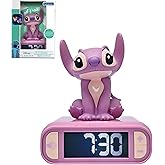 LEXiBOOK, Disney Stitch, Angel Night Light Alarm Clock, Sounds and Melodies, Backlit LCD Screen, Luminous, Snooze, Pink, RL80