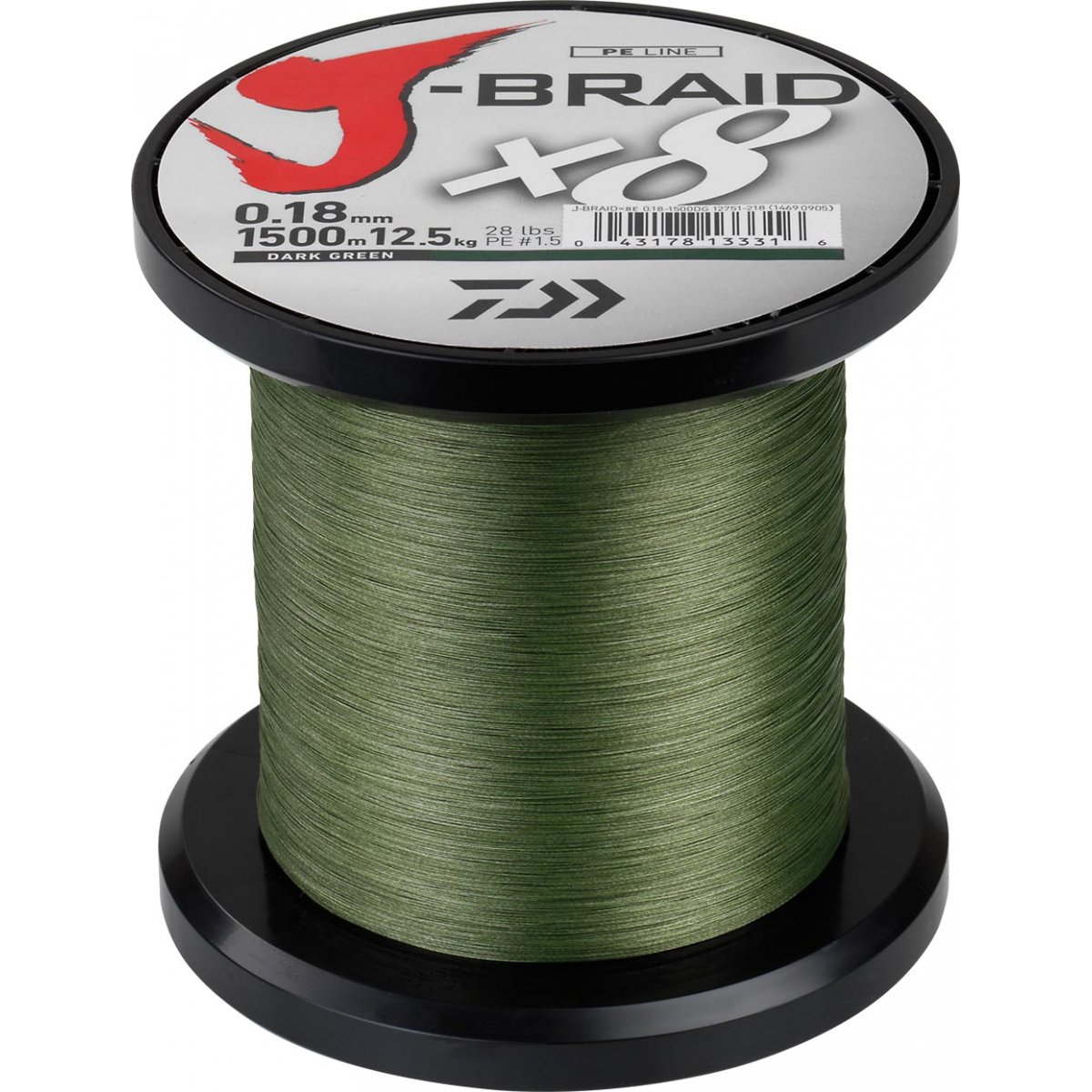 Daiwa J-Braid 8 Braid 0.42mm, 46.5kg / 103.0lbs, 1500m dark green, round braided fishing line