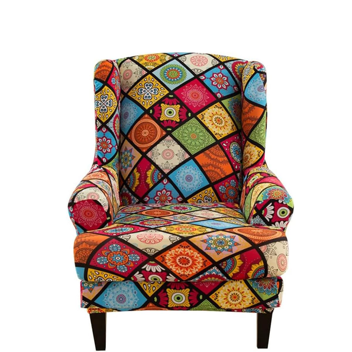 Highdi Wingback Chair Covers 2 Piece Stretch Wing Chair Slipcover, Washable Spandex Fabric Sofa Cover Furniture Protector for Armchair Chairs Living Room Bedroom Hotel (mandala)