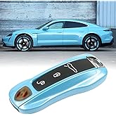 Jaronx Compatible with Porsche Key Fob Cover, Compatible with Porsche Cayenne Panamera Key Fob Cover 2018-2024, for Carrera Taycan Accessories 2020-2024 (Crystal Blue-New)