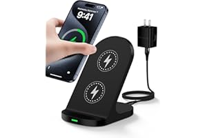AILKIN Wireless Charger Stand, Android Cordless QI Charging Pad for Galaxy S24 Ultra 23, Google Pixel 9 Pro XL 8 Pro 8a 7, Apple iPhone 15 14, 15W Wireless Phone Charging Station Fast Power Adapter Included