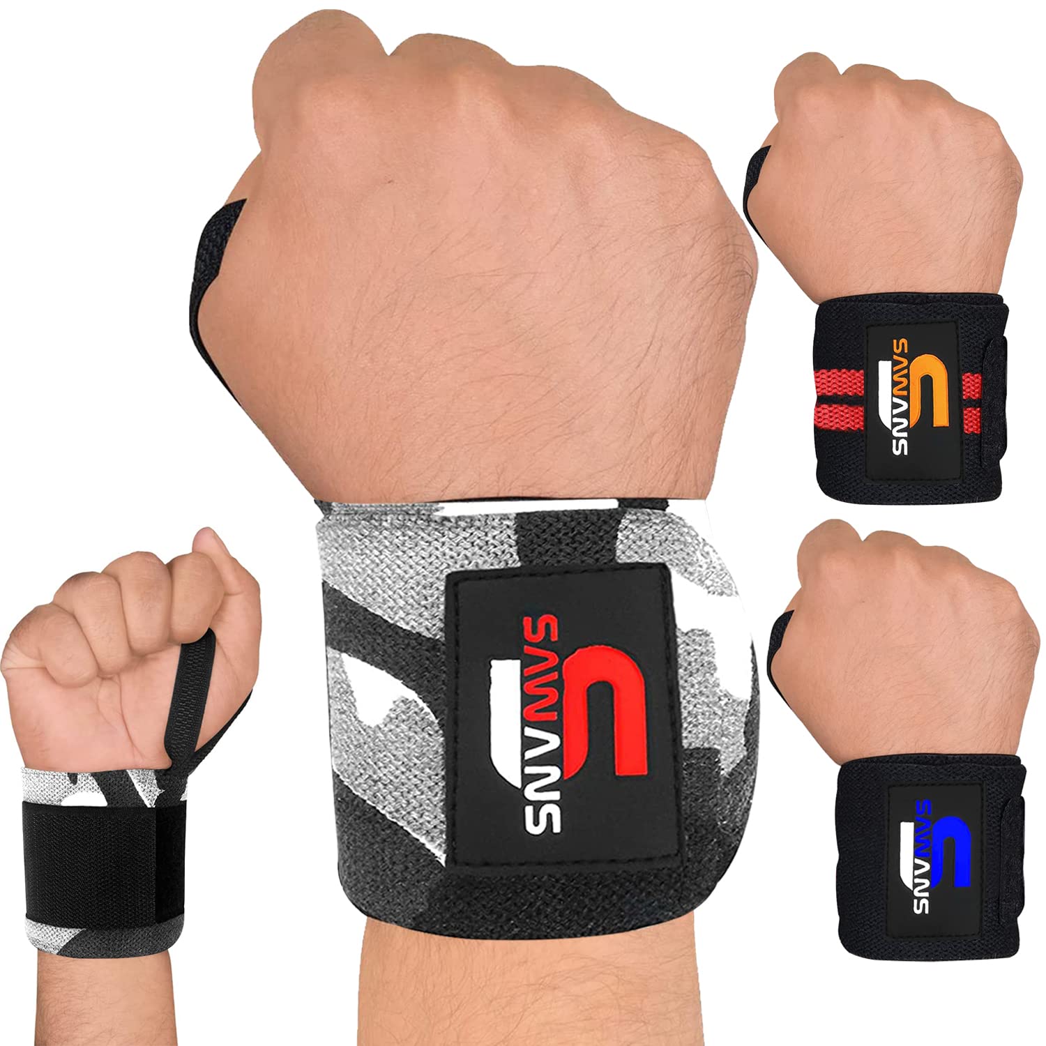 SAWANS Weight Lifting Wrist Wraps Support Bodybuilding Fitness Gym Strap Men Women Powerlifting Strengthen Heavy Duty Thumb Grip Brace (Grey Camo)