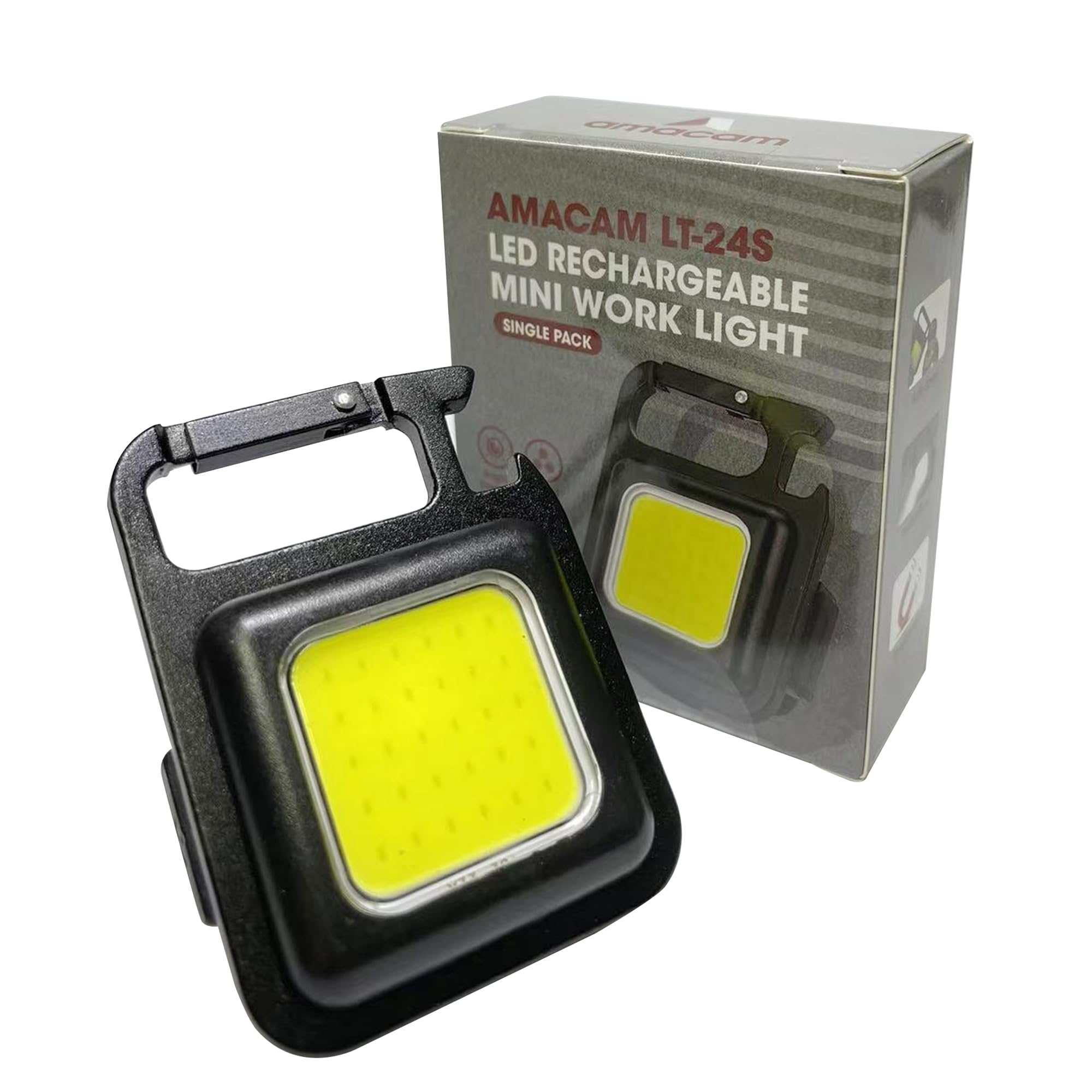 Amacam Mini Keyring LED Torch – USB Rechargeable COB Work Light with Magnetic Base Bottle Opener 3 Brightness Modes & Strobe