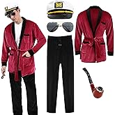 Xinxiaomeng 5Pcs Red Robe Jackets Adult Mens Captain Hugh Hefner Bunny Jacket Couples Costume Halloween Outfit Accessories