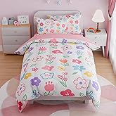 SANDJEST Floral Twin Bedding Sets for Girl, Ultra Soft Microfiber Comforter Bed Set with 3-Pieces, Flower Comforters Sets for Kids Children Girl Teen Tween Bedroom Decor