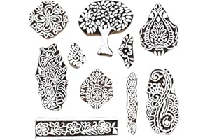 Clay Printing Stamps Arty Crafty Small Floral Shape Wooden Blocks - Wooden Block Stamps for Printing [ Pack of 10 pc ] Handcarved Indian Textile Printing Blocks HASHCART®