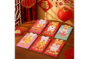 6pcs Traditional Chinese Envelopes Cartoon Red Envelopes Packets Reusable Lucky Money Packets Hong Bao Money Bags for Chinese
